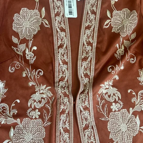 Soft Surroundings Embroidered Rust Floral Kimono, sueded - Picture 6 of 7